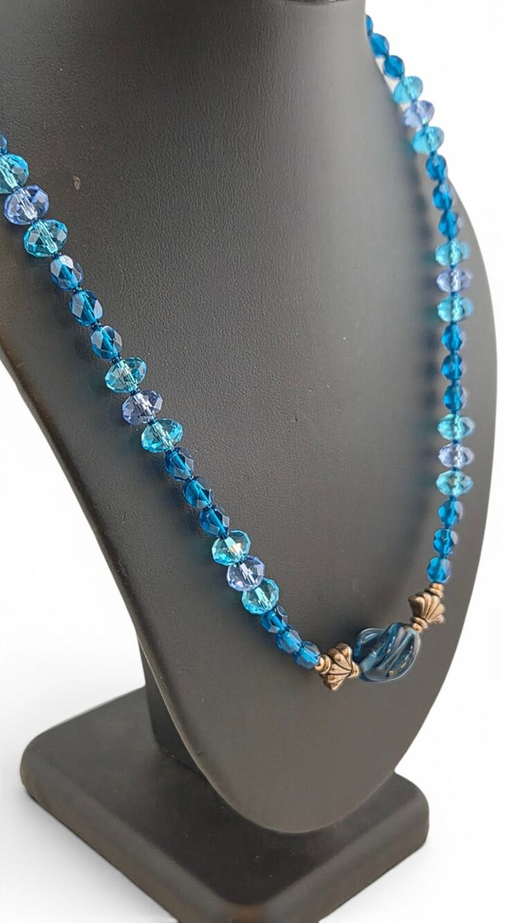 Artisan Blue Glass Beaded Necklace Focal Bead 20 In